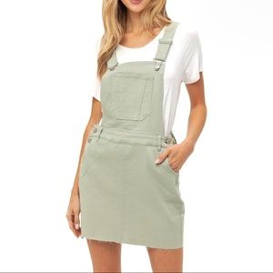 Love Tree Raw Hem Denim Overall Mini Dress Light Green Size Medium